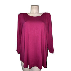 New Cupio Top Womens Size 2X Fuchsia Round Neck 3/4 Sleeve Stretch Shirt Tunic